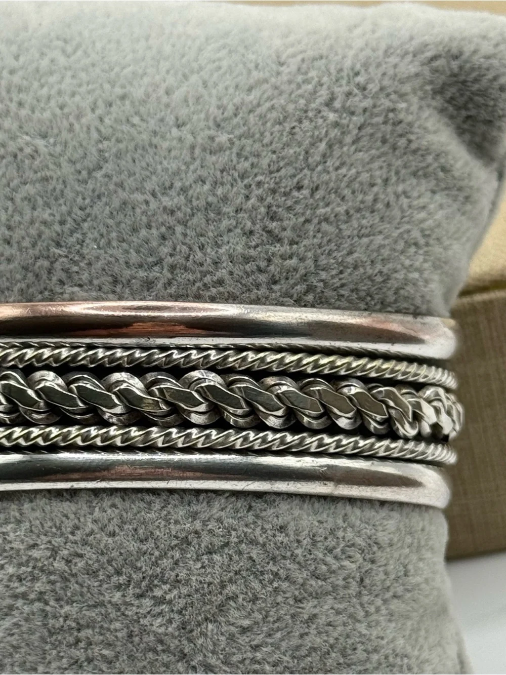 Mexico Multi-Texture Silver Tone Bangle cuff Bracelet
